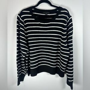 Sanctuary Black and White Striped Crew Neck Sweater pleated Shoulder Size 3X